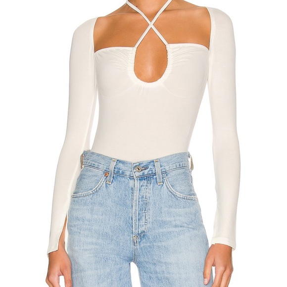 worn once, no flaws- superdown/ revolve xs long sleeve white bodysuit - Picture 1 of 3